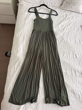 Aritzia Olive Green Wide-Leg Sleeveless Jumpsuit